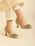 Bella Gold Closed-Toe Heels with Embellished Bow – Essence by Rubina
